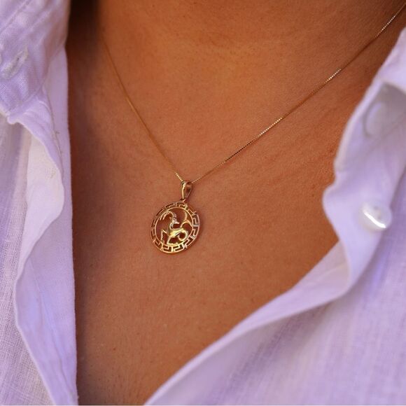 14K Solid Gold Round Capricorn Zodiac Sign Charm | Elegant Astrology Pendant | - Picture 4 of 13